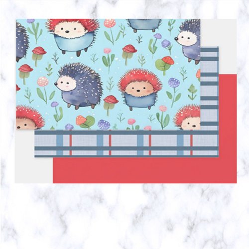 Hedgehogs and Plaid Wrapping Paper Sheets