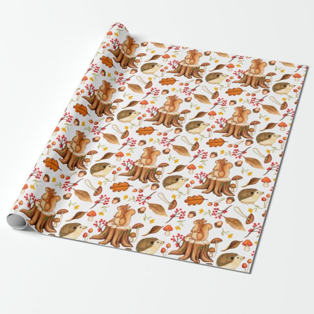 Hedgehogs  and Squirrels Wrapping Paper (Unrolled)