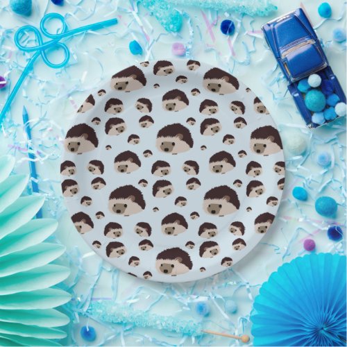 Hedgehogs Blue Background Paper Plates