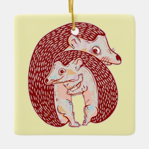 Hedgehogs hugging ceramic ornament