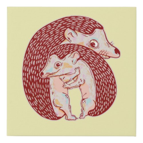 Hedgehogs hugging faux canvas print