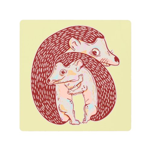 Hedgehogs hugging metal print