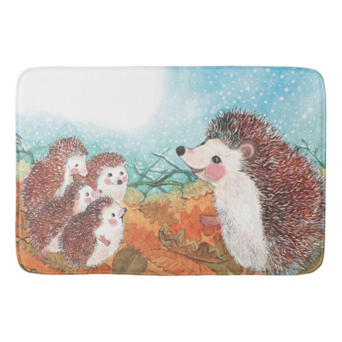 Hedgehogs Illustration Bath Mat