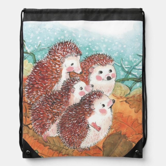 Hedgehogs Illustration  Drawstring Bag (Front)