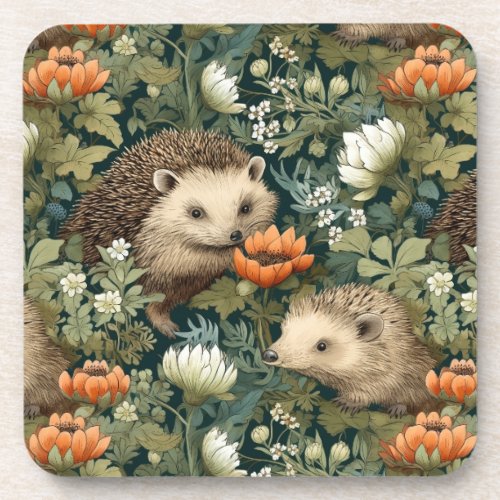 Hedgehogs in an Old English Garden Beverage Coaster