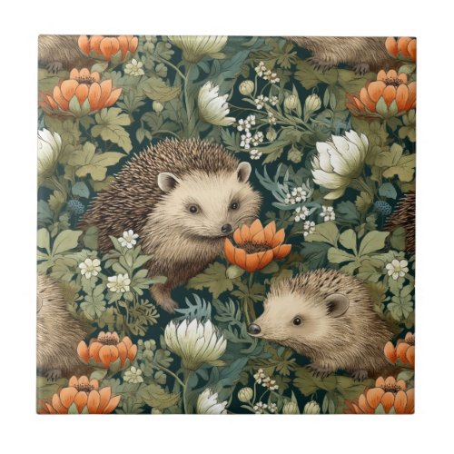 Hedgehogs in an Old English Garden Ceramic Tile