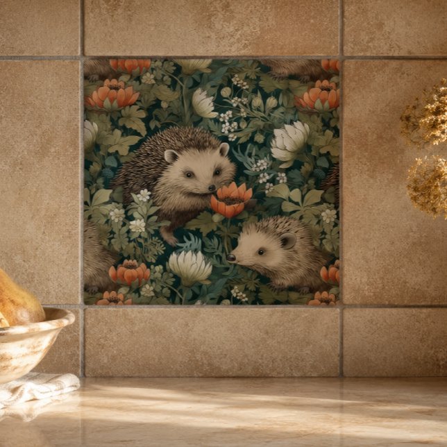 Hedgehogs in an Old English Garden Ceramic Tile (Creator Uploaded)