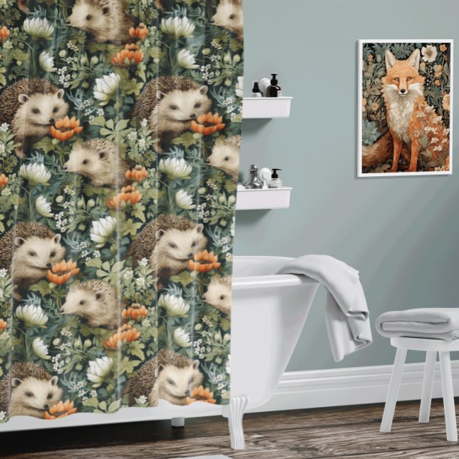 Hedgehogs in an Old English Garden Shower Curtain
