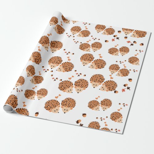 hedgehogs in autumn wrapping paper