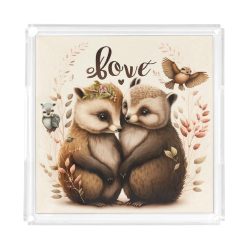  hedgehogs in love       acrylic tray