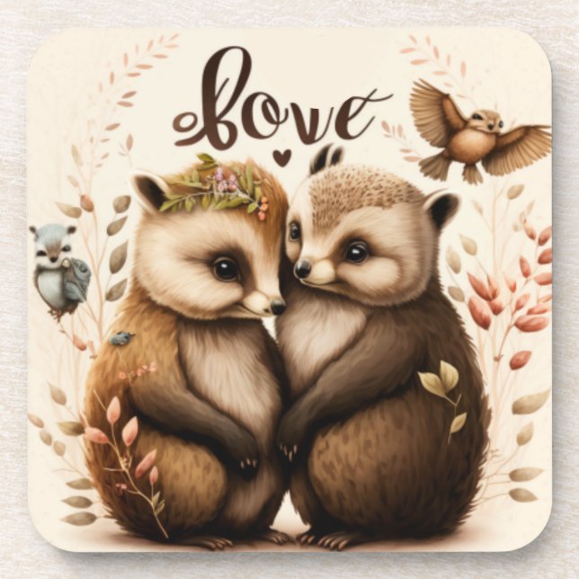  hedgehogs in love         beverage coaster (Front)