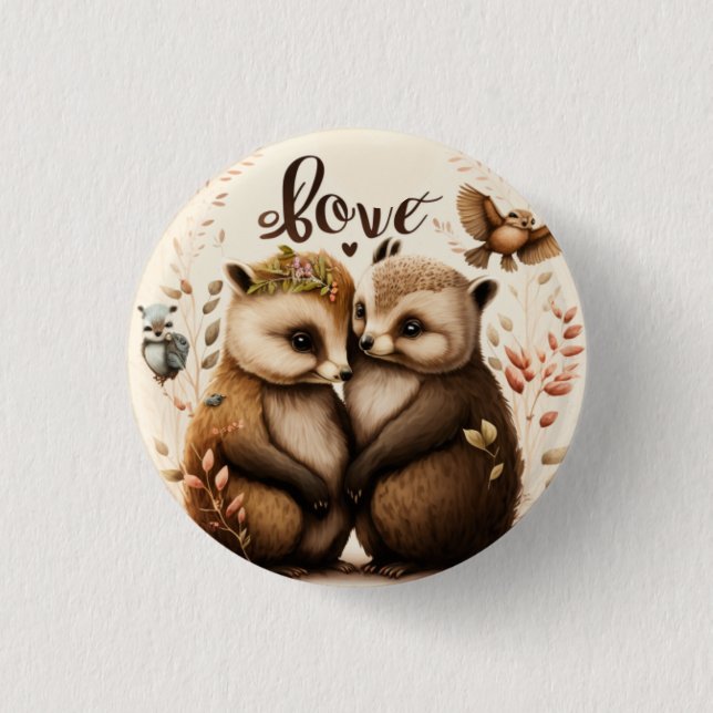  hedgehogs in love   button (Front)