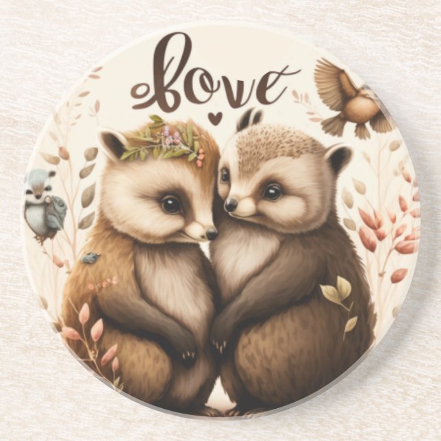  Hedgehogs in love         Coaster (Front)