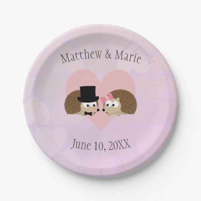 Hedgehogs in Love Hedgehog Wedding Paper Plates (Front)