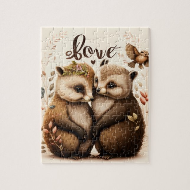  hedgehogs in love   jigsaw puzzle (Vertical)