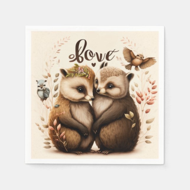  hedgehogs in love    napkins (Front)