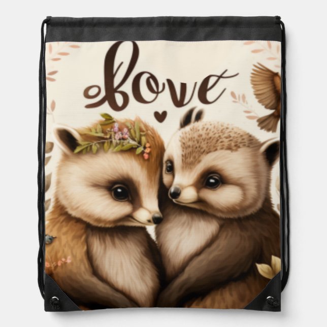  hedgehogs in love  poster drawstring bag (Front)