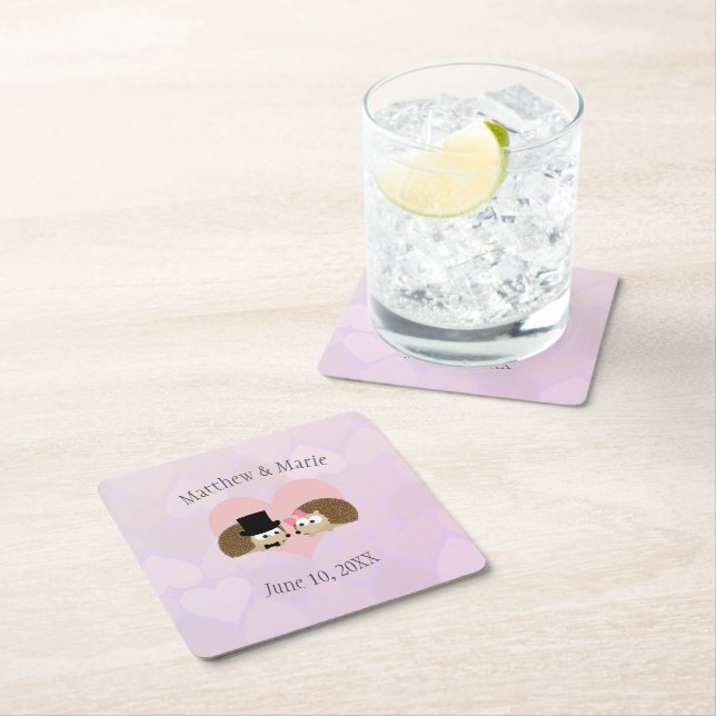 Hedgehogs in Love  Square Paper Coaster (Insitu)