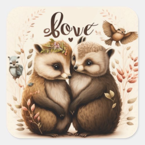  hedgehogs in love square sticker