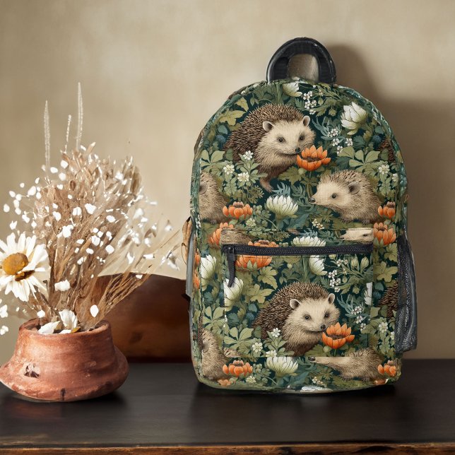 Hedgehogs in the Garden Victorian Vintage Style Printed Backpack