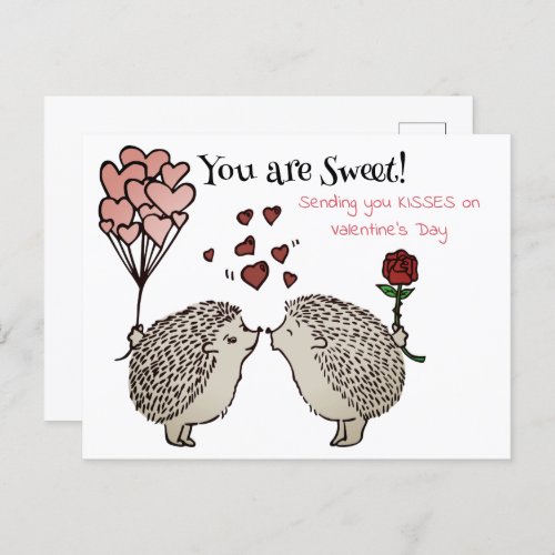Hedgehogs Kissing Valentines Love Holiday Postcard