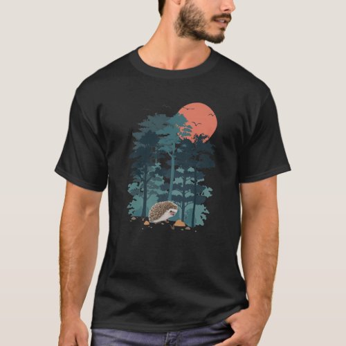 Hedgehogs Mountain Pine Tree Sky Birds Are Flying T_Shirt