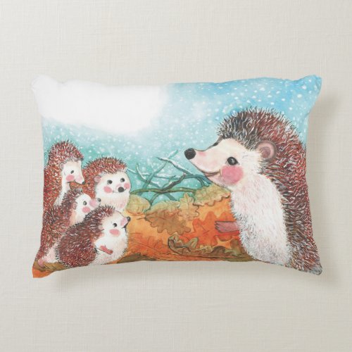 Hedgehogs talking to each other Illustration   Accent Pillow