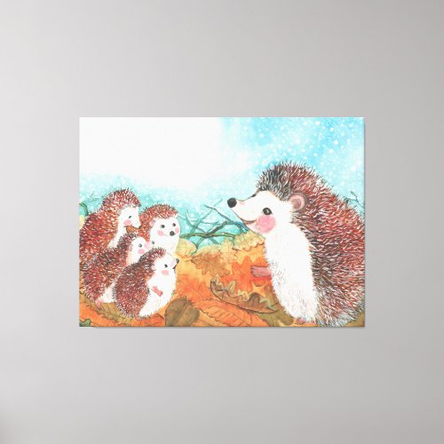 Hedgehogs talking to each other Illustration  Canvas Print