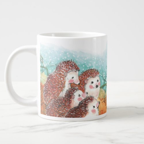 Hedgehogs Talking to Each Other Illustration Giant Coffee Mug
