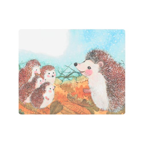 Hedgehogs talking to each other Illustration   Metal Print
