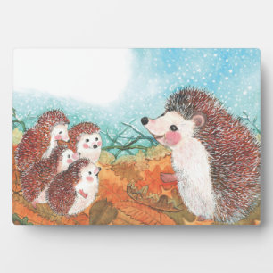 Hedgehogs talking to each other Illustration Plaque