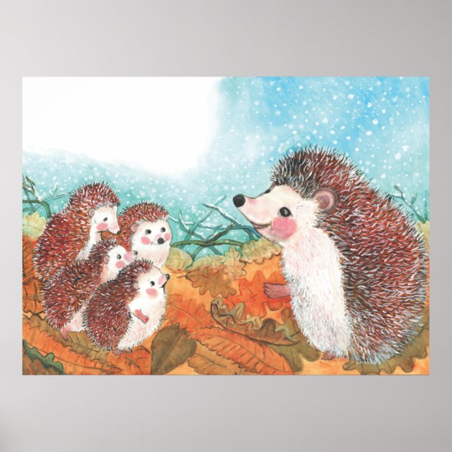 Hedgehogs talking to each other Illustration Poster (Front)