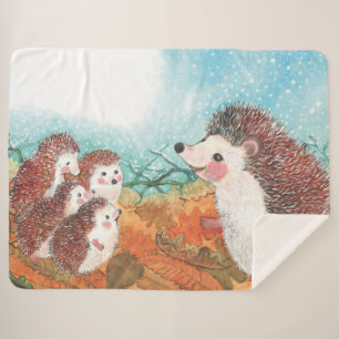 Hedgehogs talking to each other Illustration Sherpa Blanket