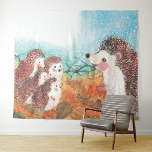 Hedgehogs talking to each other Illustration Tapestry