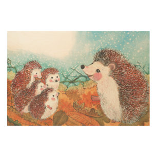 Hedgehogs talking to each other Illustration  Wood Wall Art