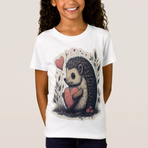 Hedgehugs and Hearts for girls T_Shirt