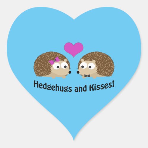Hedgehugs and Kisses cute hedgehog couple Heart Sticker