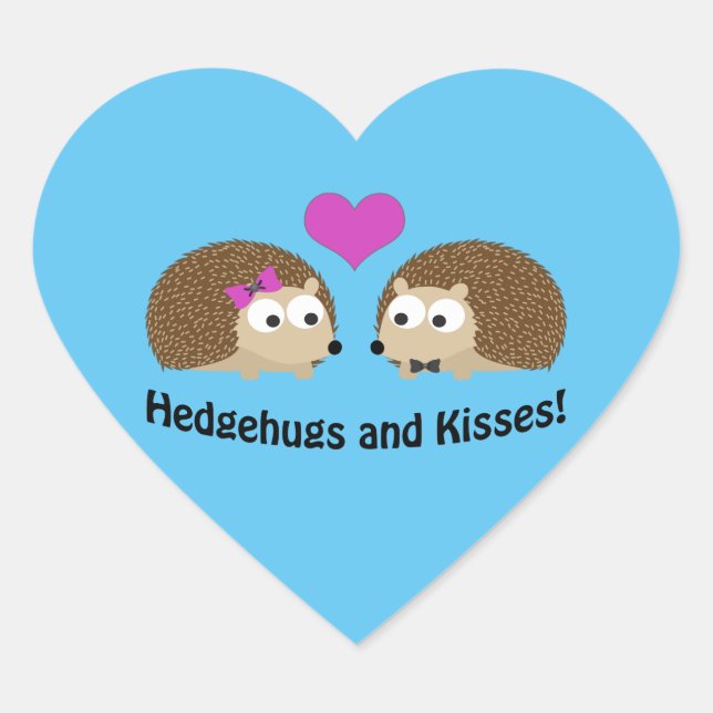 Hedgehugs and Kisses cute hedgehog couple Heart Sticker (Front)