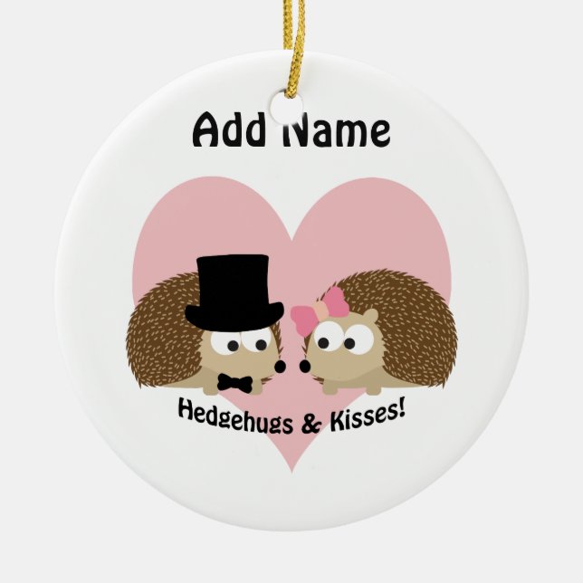 Hedgehugs and Kisses Hedgehog Couple Ceramic Ornament (Front)