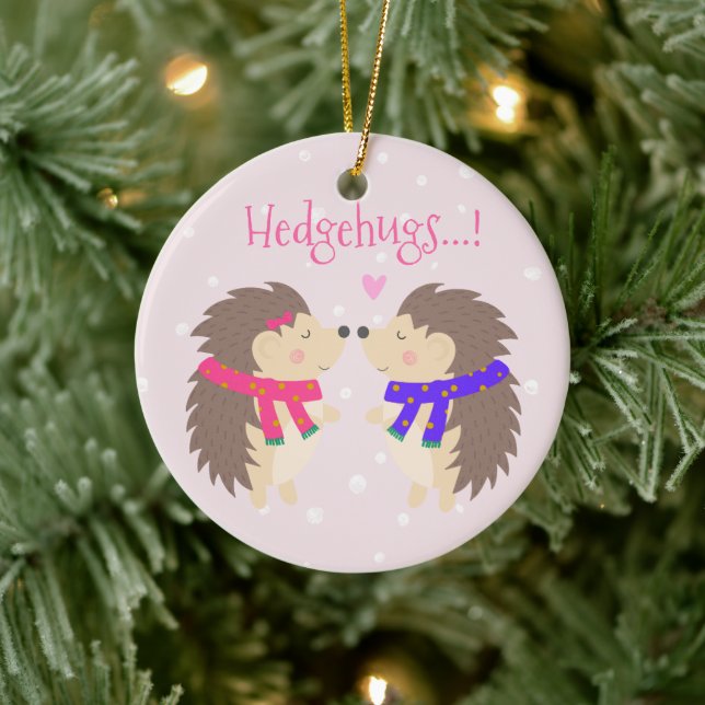 Hedgehugs! Cute Hedgehog Christmas Ceramic Ornament (Tree)