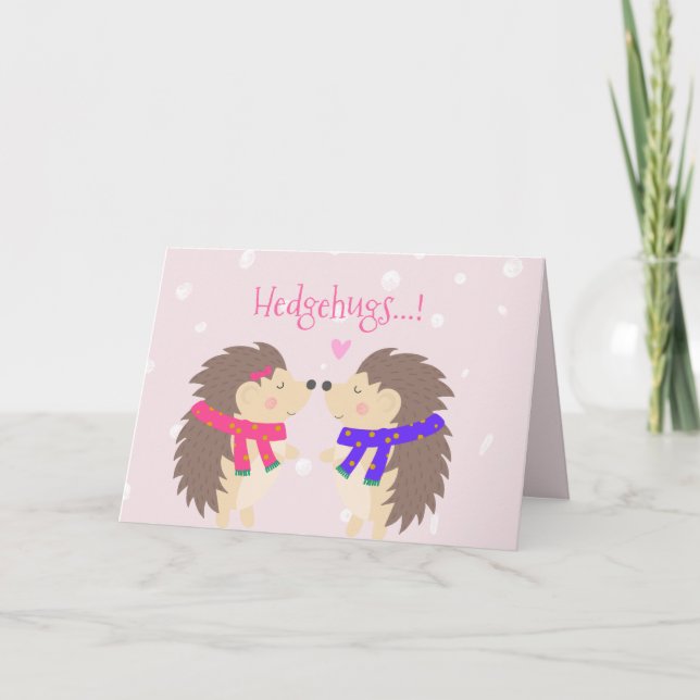 Hedgehugs! Cute Hedgehog Christmas Holiday Card (Front)