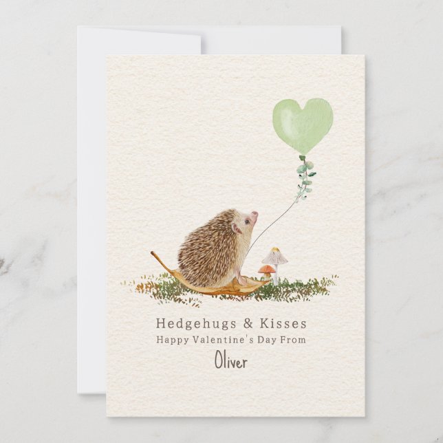 Hedgehugs Kisses Green Photo Hedgehog Valentine Card (Front)
