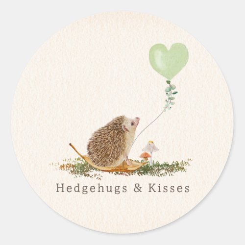 Hedgehugs  Kisses Hedgehog Classroom Valentine Classic Round Sticker
