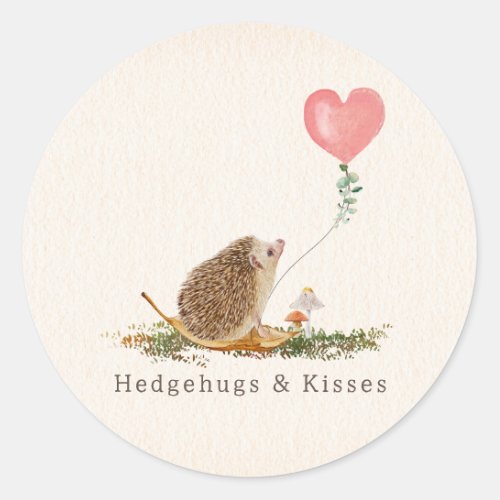 Hedgehugs  Kisses Hedgehog Pink Balloon Valentine Classic Round Sticker