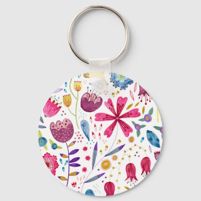Hedgerow Flowers Watercolor Keychain (Front)
