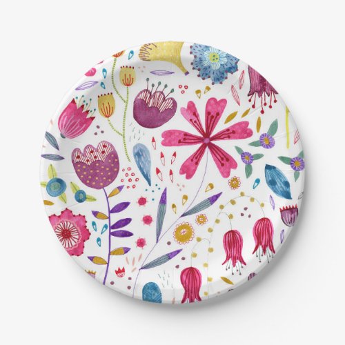 Hedgerow Flowers Watercolor Paper Plate