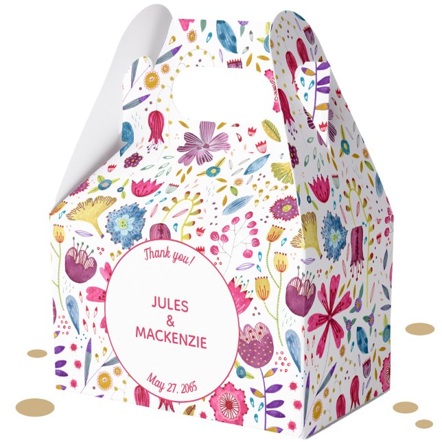 Hedgerow Flowers Watercolor Wedding Favor Boxes (Floral watercolor wedding favor box)