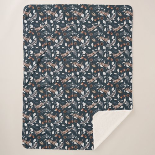 Hedgerow Vines Romping Rabbits Sherpa Blanket