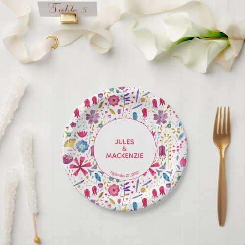Hedgerow Wild Flowers Watercolor Wedding Paper Plates