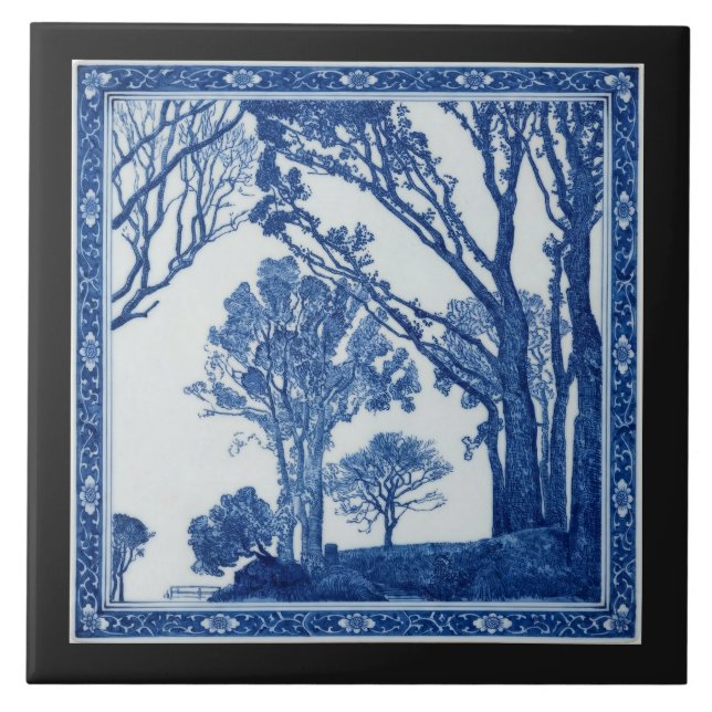 Hedgerows, Cornwall Cobalt Blue Ceramic Art Tile (Front)